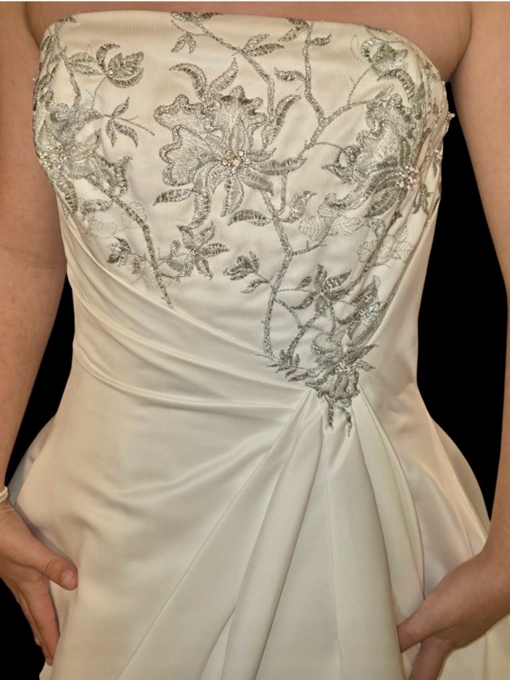 Maggie Sottero Strapless Wedding Dress with Silver Floral Embroidery